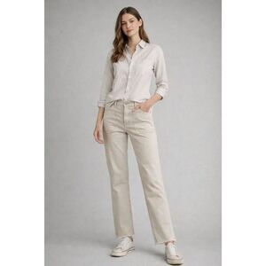 Frank & Eileen Beige Raw Hem Straight Leg Pants Women’s 2 USA